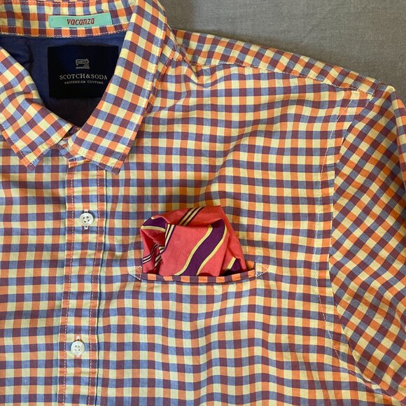 Scotch & Soda Men Medium Long sleeve shirt purple orange yellow handkerchief - Picture 1 of 6